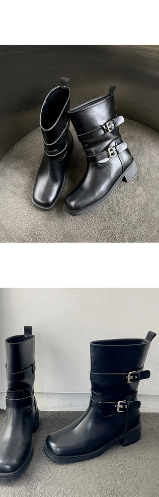 Hobene Two-Belt Track Sole Rider Boots 4cm