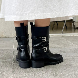 Hobene Two-Belt Track Sole Rider Boots 4cm