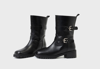 Hobene Two-Belt Track Sole Rider Boots 4cm