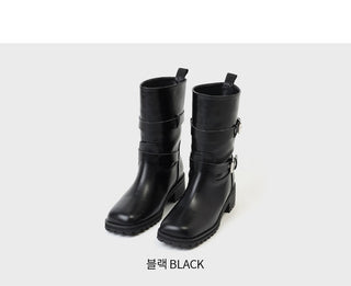 Hobene Two-Belt Track Sole Rider Boots 4cm
