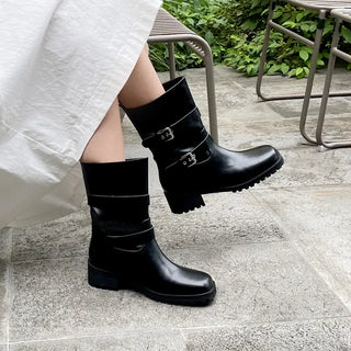 Hobene Two-Belt Track Sole Rider Boots 4cm
