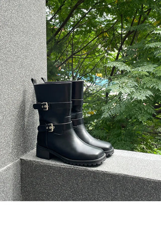 Hobene Two-Belt Track Sole Rider Boots 4cm