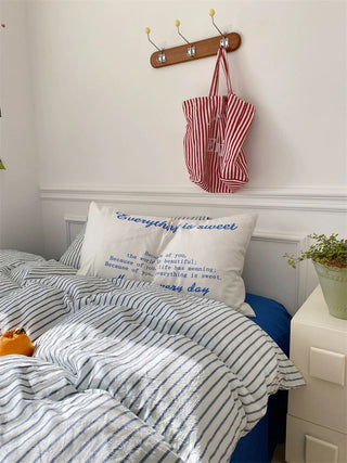 Minimalist Blue Striped Cotton Duvet Cover Set