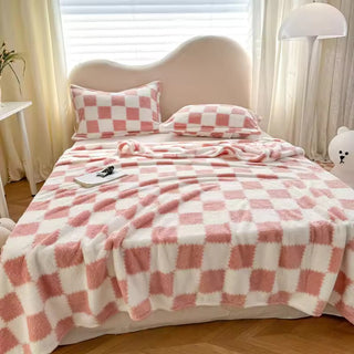 Pink and White Checkered Flannel Blanket