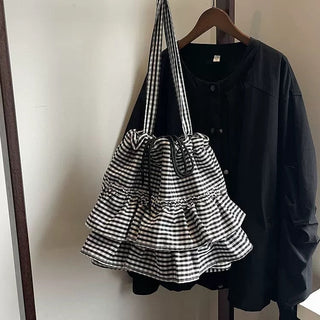 Ruffle Gingham Tote Bag