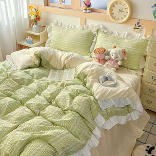 Green and Cream Ruffle Bedding Set