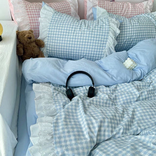 Gingham Lace Ruffle Bedding Set
