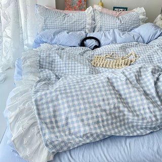 Gingham Lace Ruffle Bedding Set