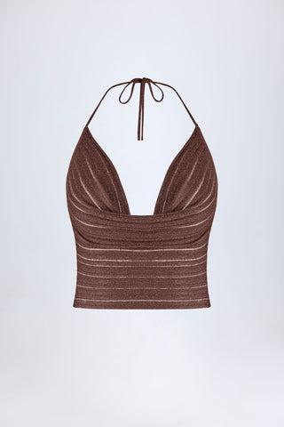Plunge Halterneck Crop Top in Bronze