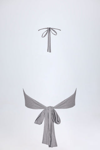 Plunge Halterneck Crop Top in Silver