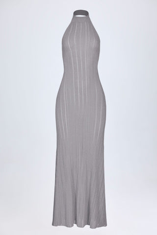 Backless Halterneck Maxi Dress in Silver