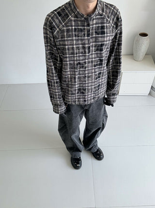 [SOUTH FISH] plaid henley shirt
