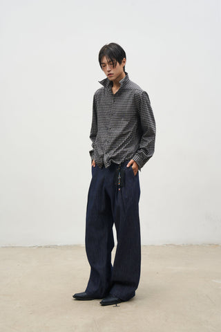 [SOUTH FISH] pleated flannel jeans