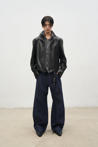 [SOUTH FISH] pleated flannel jeans