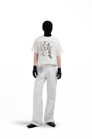 [SOUTH FISH] embroidered white jeans