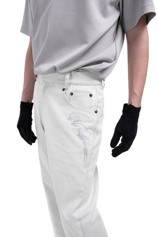 [SOUTH FISH] embroidered white jeans