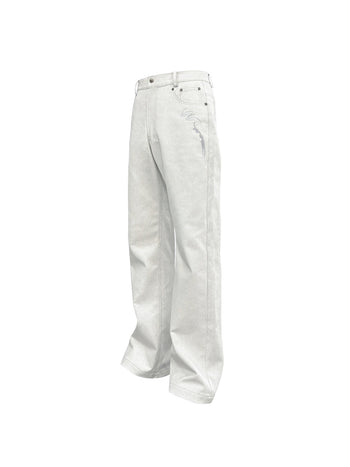 [SOUTH FISH] embroidered white jeans