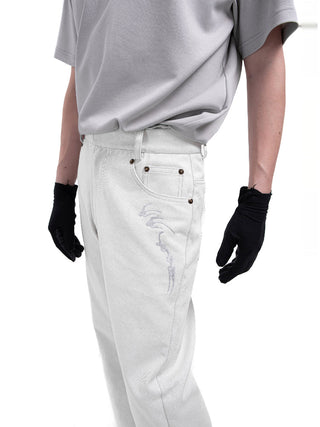 [SOUTH FISH] embroidered white jeans