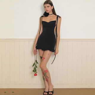 Backless folds lace up dress