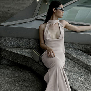 Irregular Slim V neck Long Dress