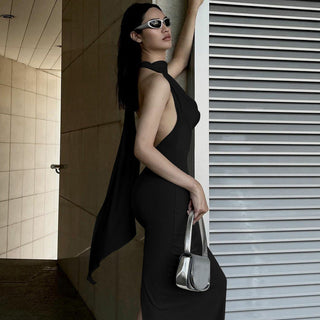 Irregular Slim V neck Long Dress