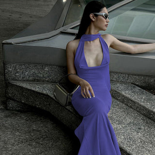 Irregular Slim V neck Long Dress