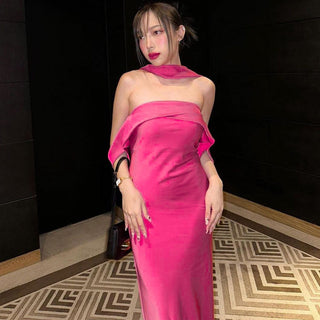 Hot Pink back zipper tube top dress