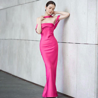 Hot Pink back zipper tube top dress