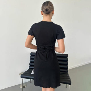 solid color slim side short sleeved dress