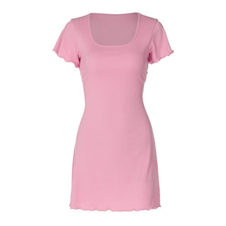 solid color slim side short sleeved dress