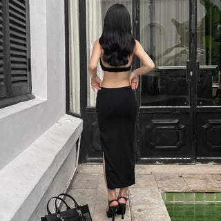 sexy back hollow split slim dress