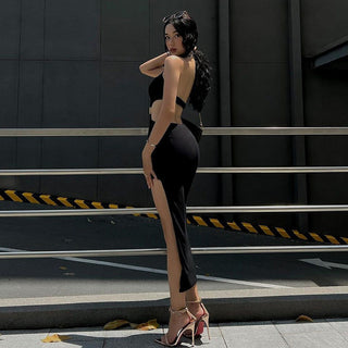 sexy back hollow split slim dress