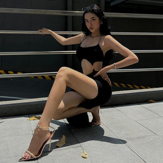 sexy back hollow split slim dress