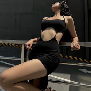 sexy back hollow split slim dress