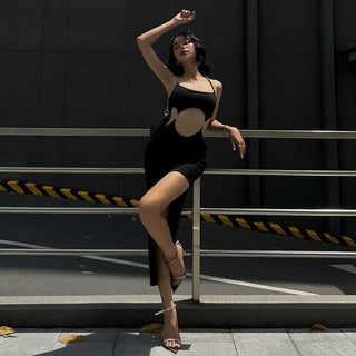 sexy back hollow split slim dress