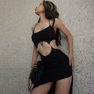 sexy back hollow split slim dress