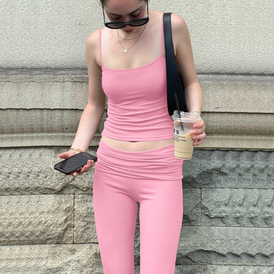 street crop small vest top + slimming trousers