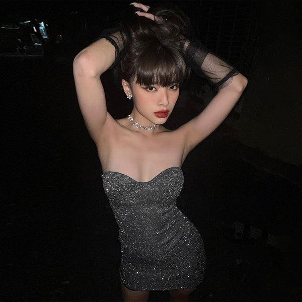 sexy V neck tube top party dress