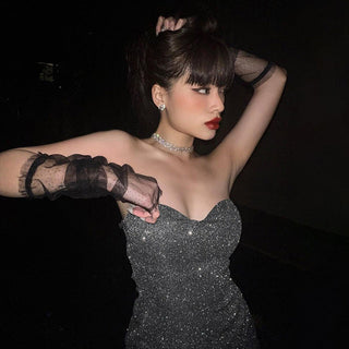 sexy V neck tube top party dress