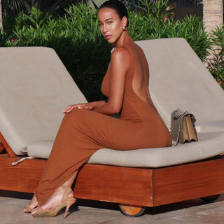 sexy backless round neck sleeveless split dress