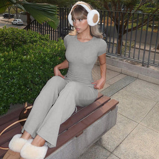 casual short sleeved top + lace trousers Set