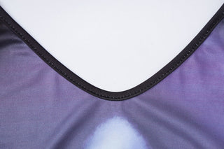 Blue Gradient U collar lace up slim hip dress