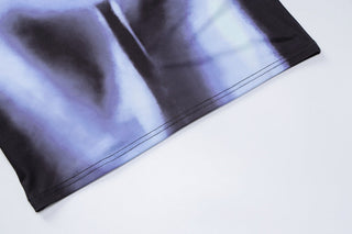 Blue Gradient U collar lace up slim hip dress