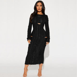 sexy hollow ripped long sleeved dress