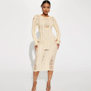 sexy hollow ripped long sleeved dress