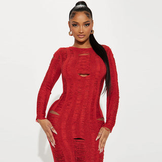 sexy hollow ripped long sleeved dress