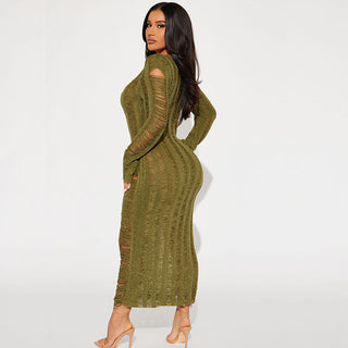 sexy hollow ripped long sleeved dress