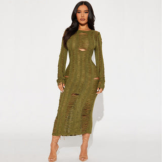 sexy hollow ripped long sleeved dress