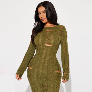 sexy hollow ripped long sleeved dress