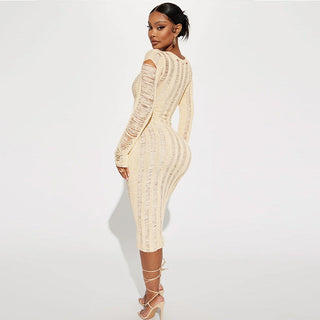 sexy hollow ripped long sleeved dress